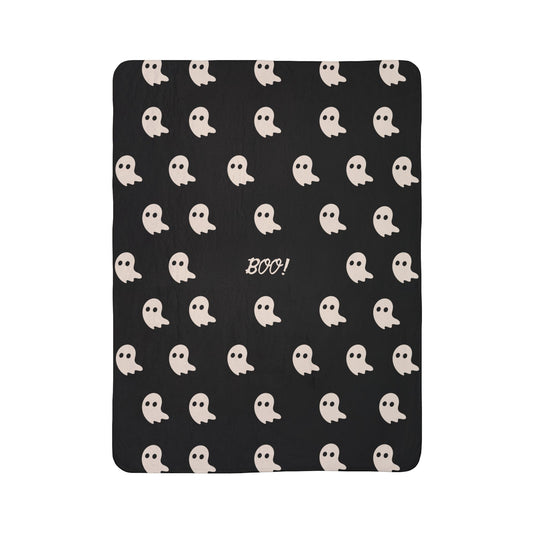 BOO Ghost Fleece Sherpa Blanket